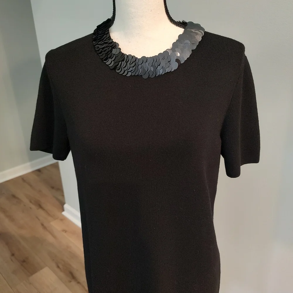 Tory Burch Sequin-embellished Merino Wool-blend Midi Dress Black Office NWOT S